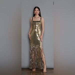 Bronx and Banco Cherie Gold Maxi Dress Black Tie Wedding Guest